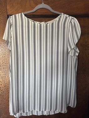 LOFT Black and White Vertical Stripe Flutter Sleeve Blouse